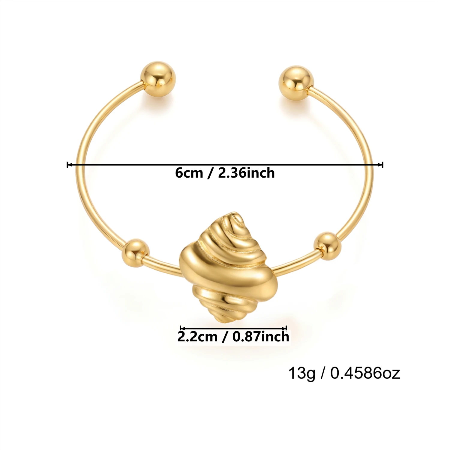 Gmai Edelstahl PVD-beschichtetes Muschel-Armreif für Damen, Böhmischer Goldfarben-Armreif, Schmuck für das Handgelenk, Pulseras Geschenk – Detail 10