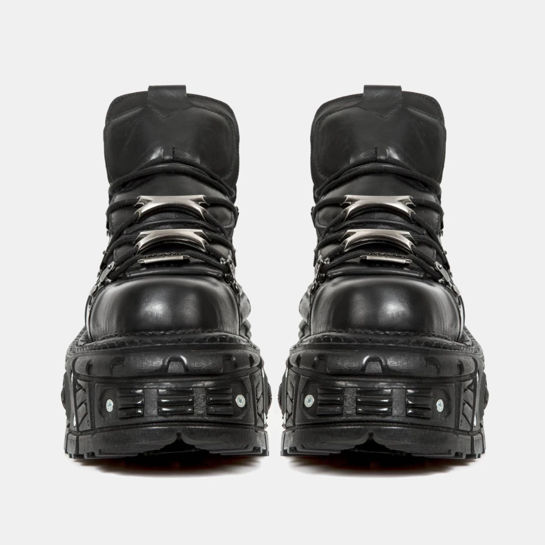 Men Retro Spanish Tank Bottom Metal High-Top Platform Leather Shoes Dark Punk Muffin Bottom Street Shooting Pumps Women