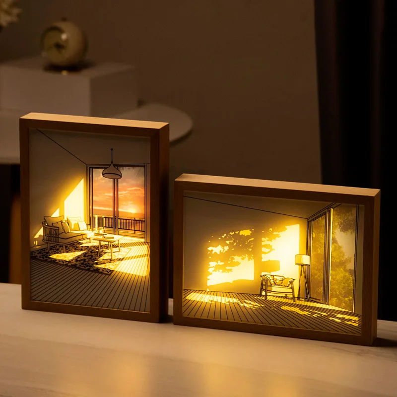 LED Painting Decorative Lights Painting Wall Art Light USB Powered Dimming with Wooden Picture Frame for Birthday Gifts