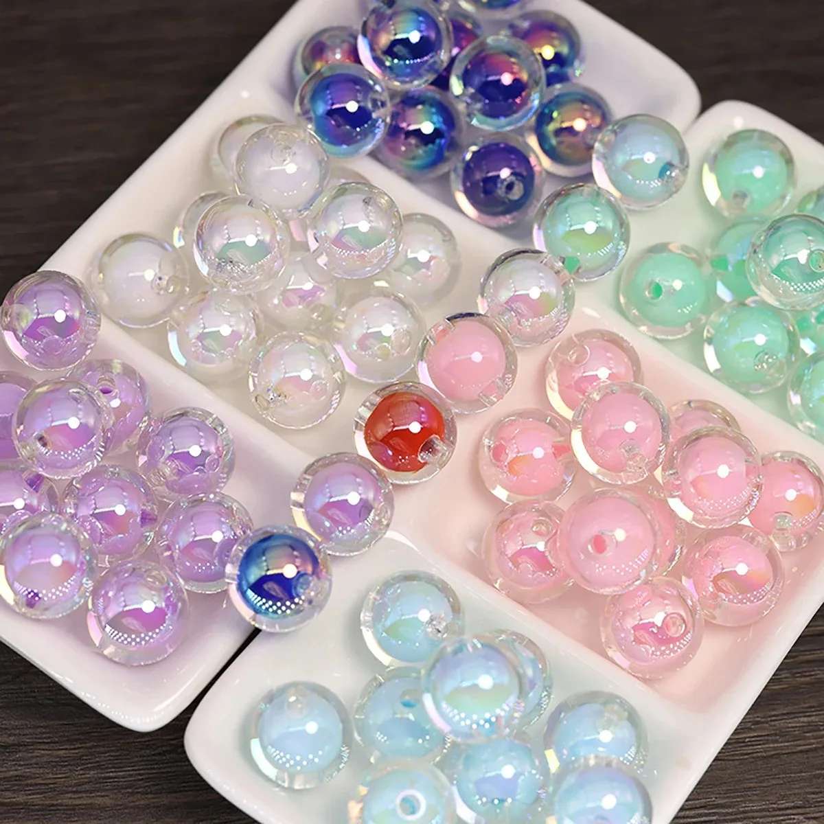 10/60pcs 16mm 라운드 혼합 색상 샤인 부드러운 아크릴 스페이서 비즈 쥬얼리 만들기 DIY 수제 팔찌 목걸이 액세서리