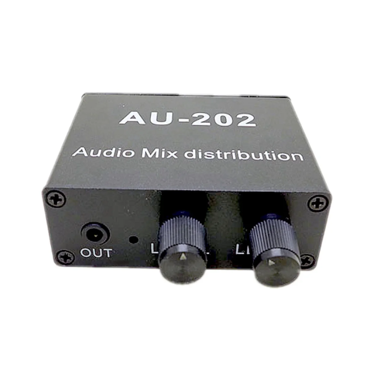 AU-202 2 Input 2 Output Stereo Mixer Audio Distributor for Headphone External Power AMP Volume Alone Control audio speaker