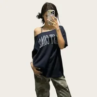 T-shirt à manches courtes de style américain pour femmes, design estival, amincissant, ample, rétro, haut à épaules dénudées 5