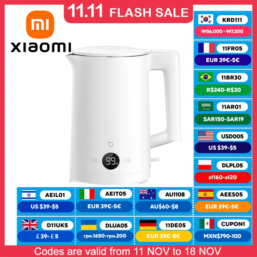 Electric Kettle XIAOMI MIJIA Constant Temperature 2 Stainless Steel 1800W LED Display Four Thermos Modes 220V