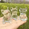 Natural Clear Glass French Bulldog Hand-carved Cartoon Crystal Healing Stone Home Decor Creative Christmas Gifts For Kids 1pcs 6