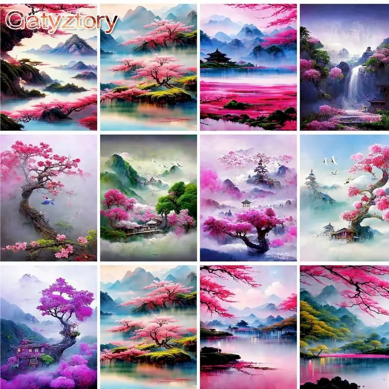 

GATYZTORY Diy Frame Painting By Numbers 40x50cm Cloud Sea Red Tree Paint By Numbers For Beginner Personalized Gift Home Decors