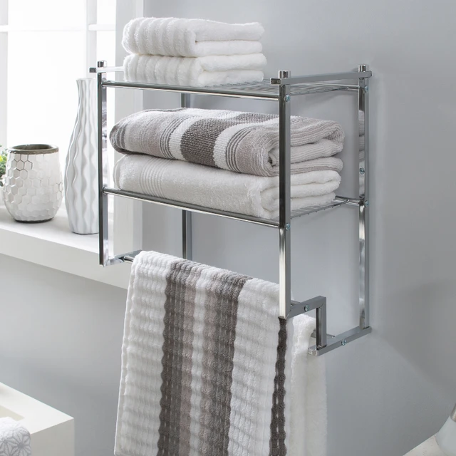 Bathroom Organizer Ledge Shelf, Wall Storage Bins With Towel Rack, Wall  Storage Basket For Bath