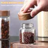 Glass Transparent Acacia Wood Containers With Lids Storage Tank Storage Pots Sealed Can Split Bottle Spice Jars 4