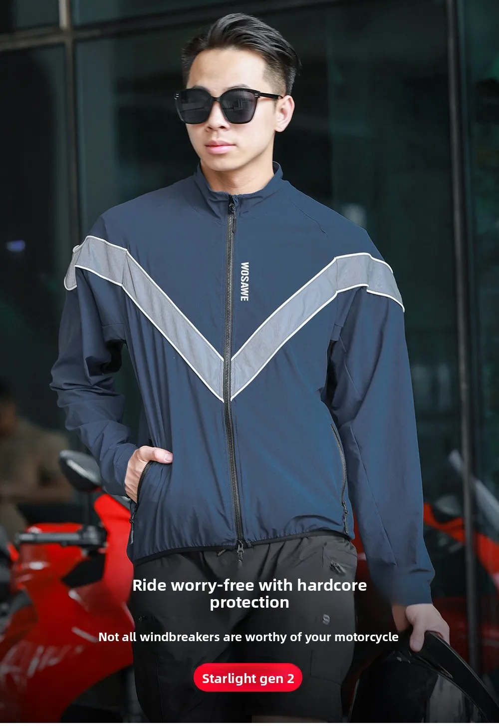 سترة ركوب الدراجات العاكسة للضوء من WOSAWE، سترة واقية من الرياح للدراجات في الشتاء والخريف، سترة ناعمة مقاومة للرياح ومضادة للماء للدراجات النارية