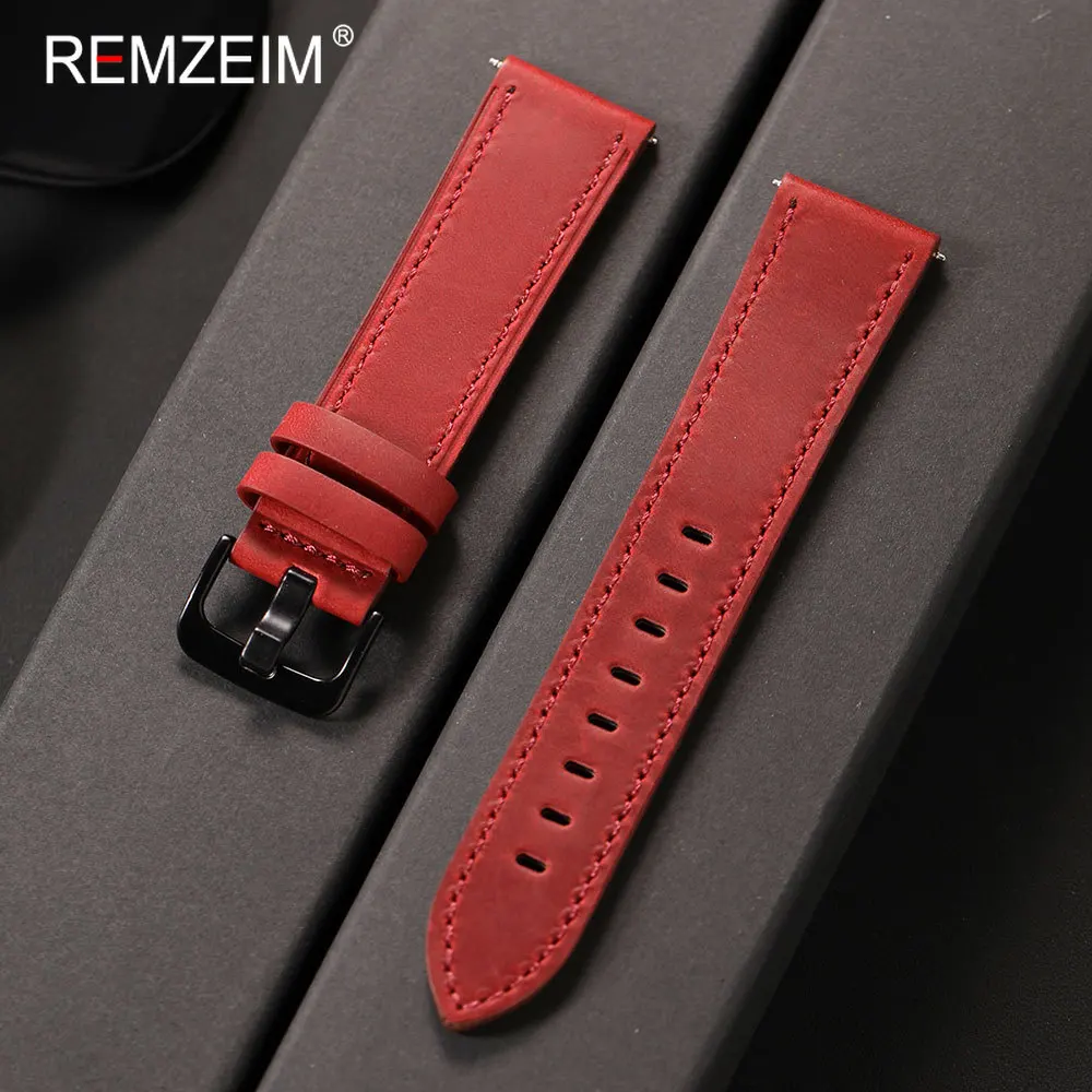 Luxury Matte Leather Watch Band with Black Buckle - Men's Replacement Strap