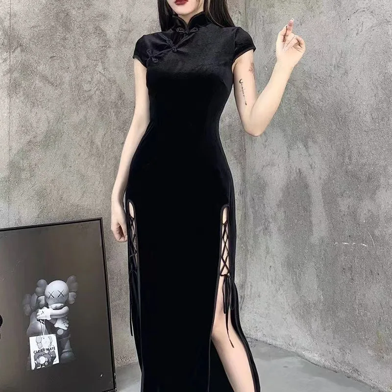 Chinese Dress Modern Cheongsam Chinese Qipao Dress Gothic Style Sexy Slit Vintage Oriental For Women Dance Performance