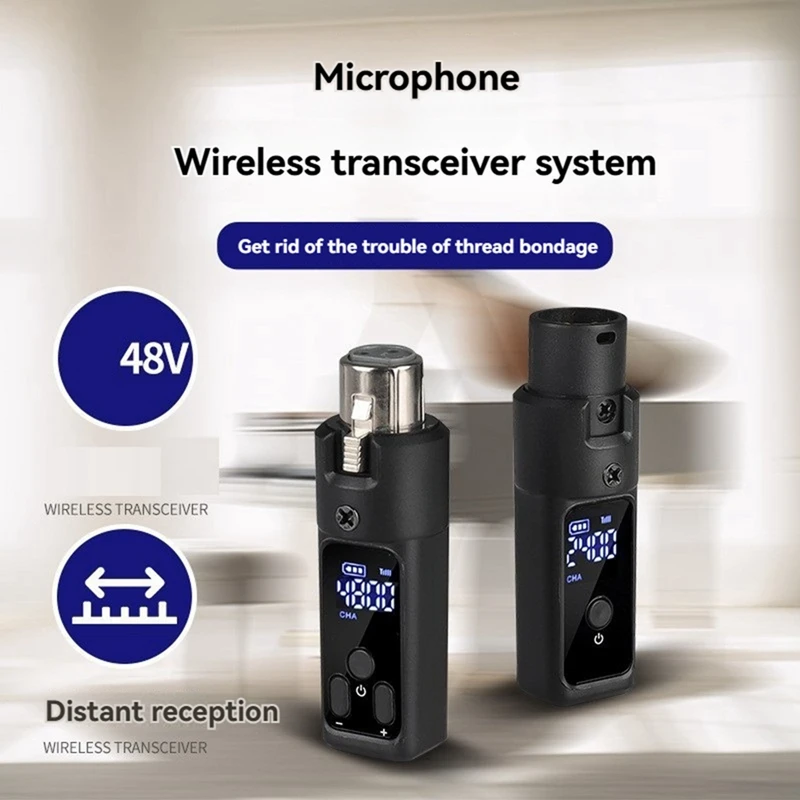 UHF 무선 마이크 변환기 XLR 충전식 송신기 및 수신기 마이크(48V 캐패시티브 마이크용)-A23U