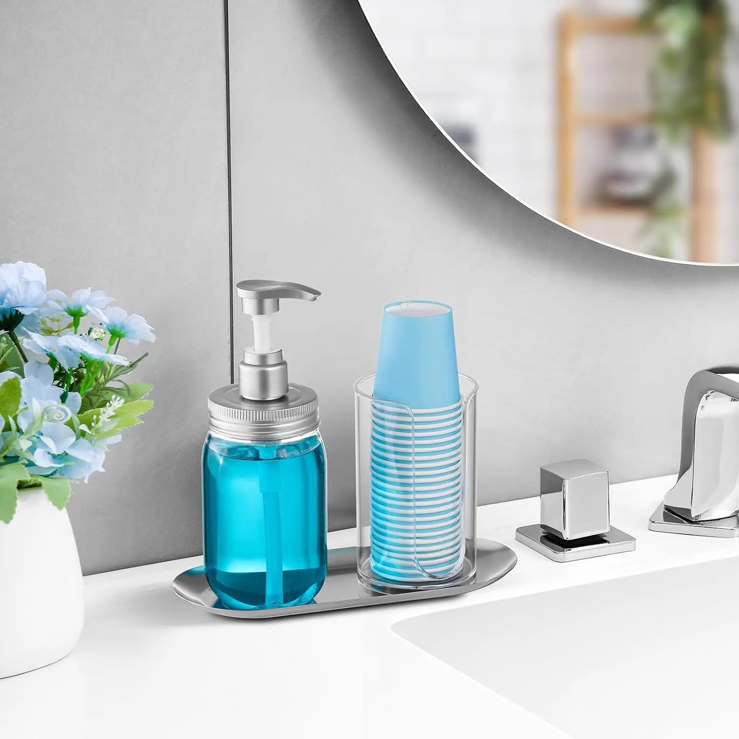 Acrylic Disposable Paper Cups Holder Cosmetic Cotton Storage Rack Bathroom Mouthwash Cup Dispenser Makeup Table Organizer 3