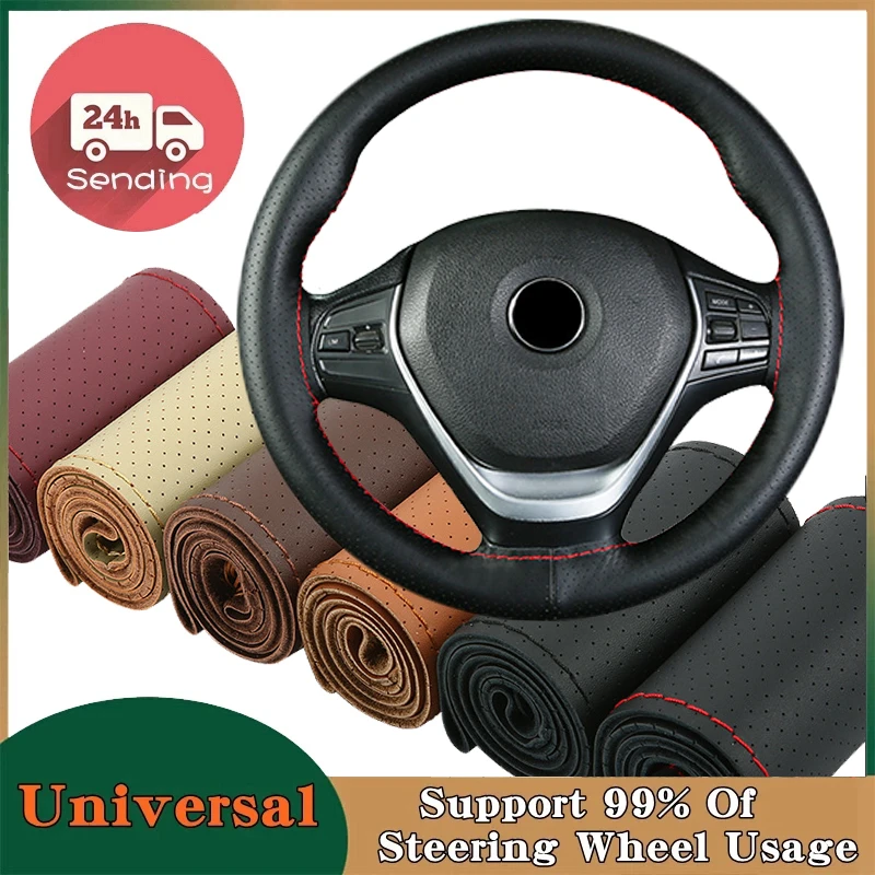 Car Steering Wheel Cover Braid On Steering Wheel With Needles and Thread Artificial Leather Diameter 38cm Auto Car Accessories