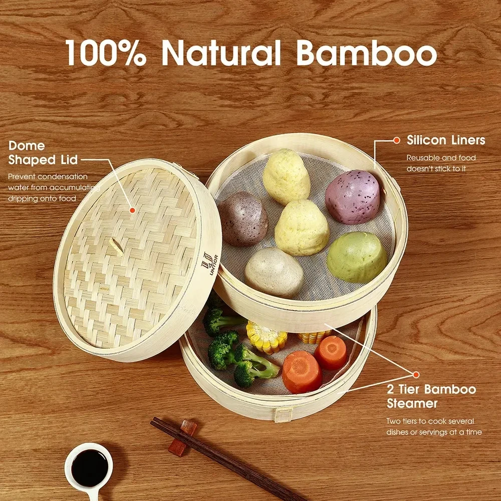 Two Layers Bamboo Fast Food Steamer With Cover Chinese Steamer Steamed Corn Coarse Grains Kitchen Supplies aesthetics steamer rack steamer basket bamboo steamer paper silicone steamer pad