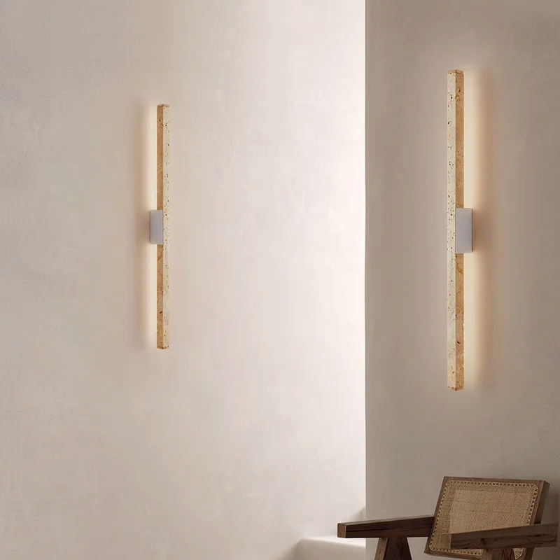 Long Strip Natural Stone Wall Lamp Modern Bedroom Living Room Decoration Corridor Wall Sconce Yellow Travertine Lighting Fixture,led wall lamp,wall light