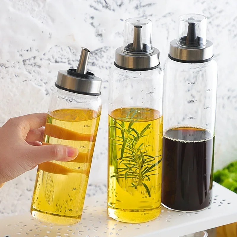 Food Storage Container Oil Container Sauce Squeeze Bottles Durable High Borosilicate Glass Oil Bottle Leak-Proof Seasoning Storage Pot Soy Sauce Jar Vinegar Bottle Kitchen Gadget