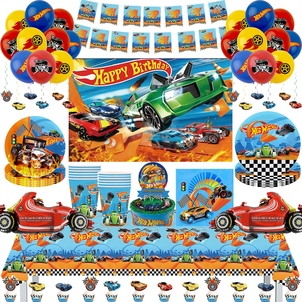 Racing Car Birthday Party Decorations Hot Wheels Paper Cup Plate Napkin Tablecloth Balloon Banner for Kids Party Shower Supplies