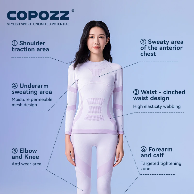 COPOZZ Female Male Merino Wool Ski Thermal Underwear Set Functional Compression Tracksuit Tight Snowboard Tops and Pants Adult thermal underwear set