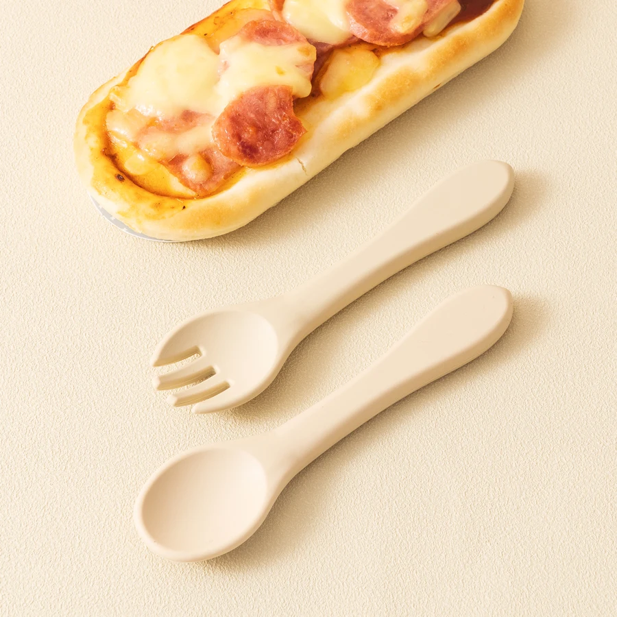 2PCS BPA Free Soft Silicone Spoon Fork Feeding Set Baby Feeding Solid Food Spoon Toddlers Cutlery For Children Tableware 3
