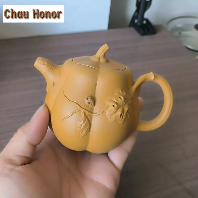 220ml Traditional Yixing Purple Clay Teapots Handmade Pumpkin Pot Raw Ore Section Mud Kettle Chinese Zisha Tea Set Tea Services
