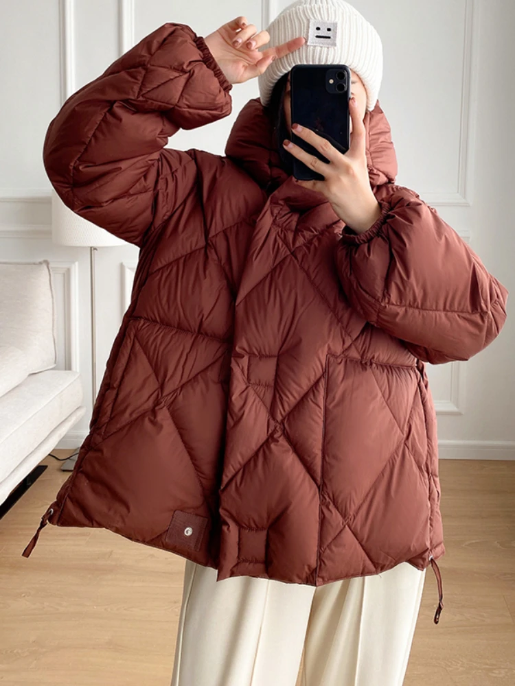 

LY VAREY LIN New Winter 90% White Duck Down Coat Women Fashion Hooded A-line Short Jacket Lady Loose Thick Warm Outwear Parkas