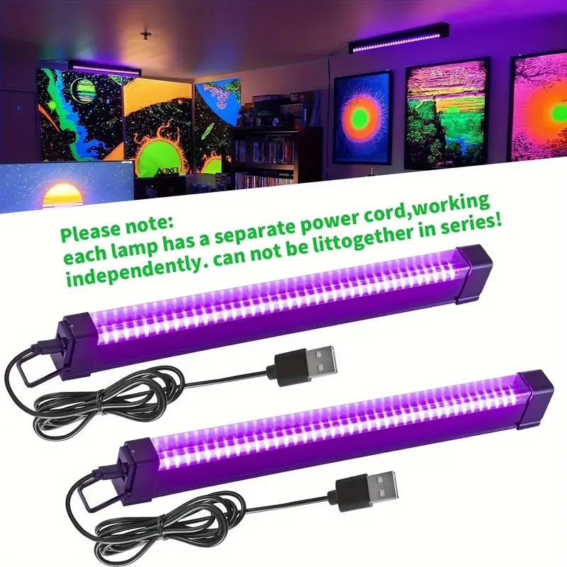 LED Stage Light Black Light Bar 2pcs 12.6inch USB UV LED Blacklight Bar-385-400nm Black Light Effect with Switch for Halloween Club Party Disco Stage Lights