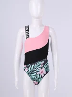 Girls One-piece Swimming Suit Asymmetrical Shoulder Hollow Out Bodysuit Children Beach Pool Bathing Suit Swimwear For 4-14Y Girl 3