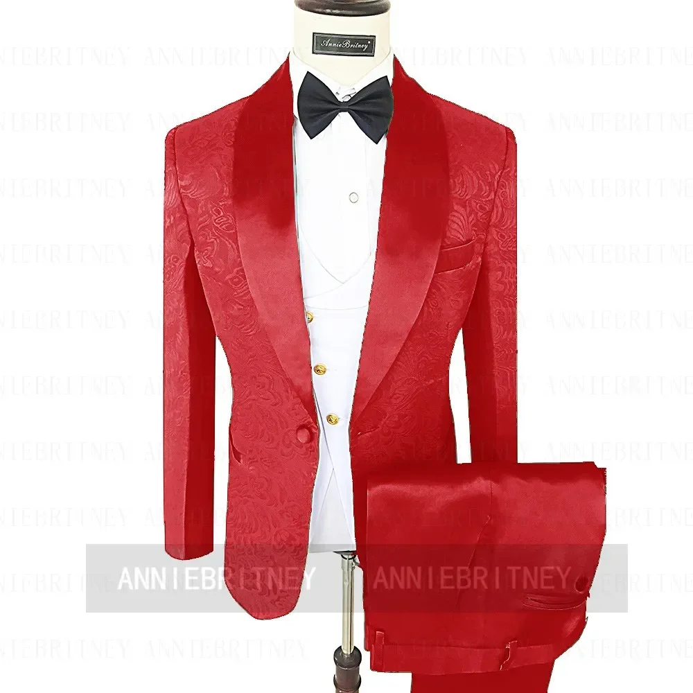 Elegant Jacquard Black Formal Men Suits Wedding Groom Tuxedo Prom Blazers Hombre High Quality Custom 3 Piece Set Costume Homme