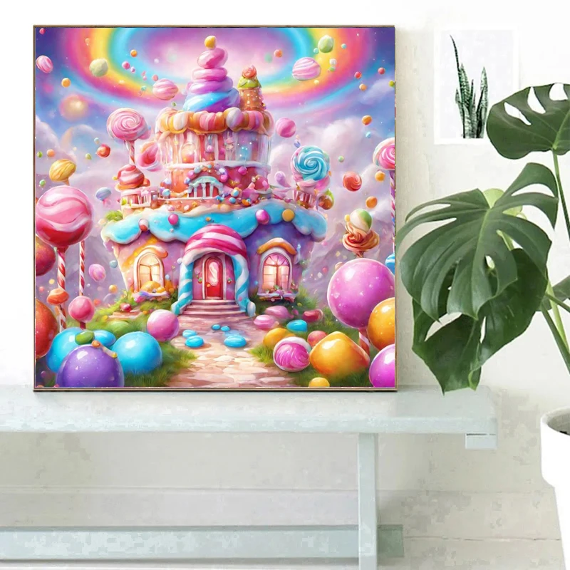 Fairy Dust Drill Diamond Painting Cartoon Castle Full Crystal Mosaic Art Candy Lollipop Rhinestone Pictures Home Decor Gift