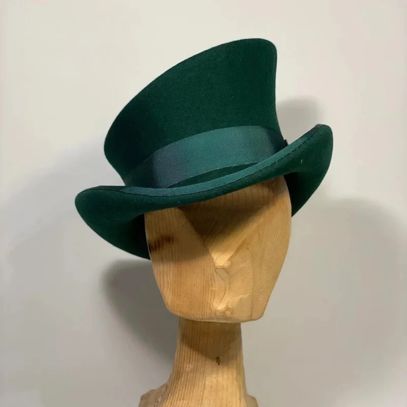 Asymmetric Hat Felt Retro Top Hat Women Men Punk Fashion Ribbon Party Halloween Magician Dress Up Costume Cap Imitation Wool