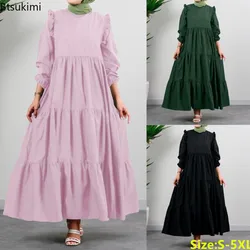 2024 Vintage Solid Muslim Dresses Women Dubai Abaya Islamic Maxi Dress Robe Females Elegant Sweet Party Sundress Kaftan Vestidos