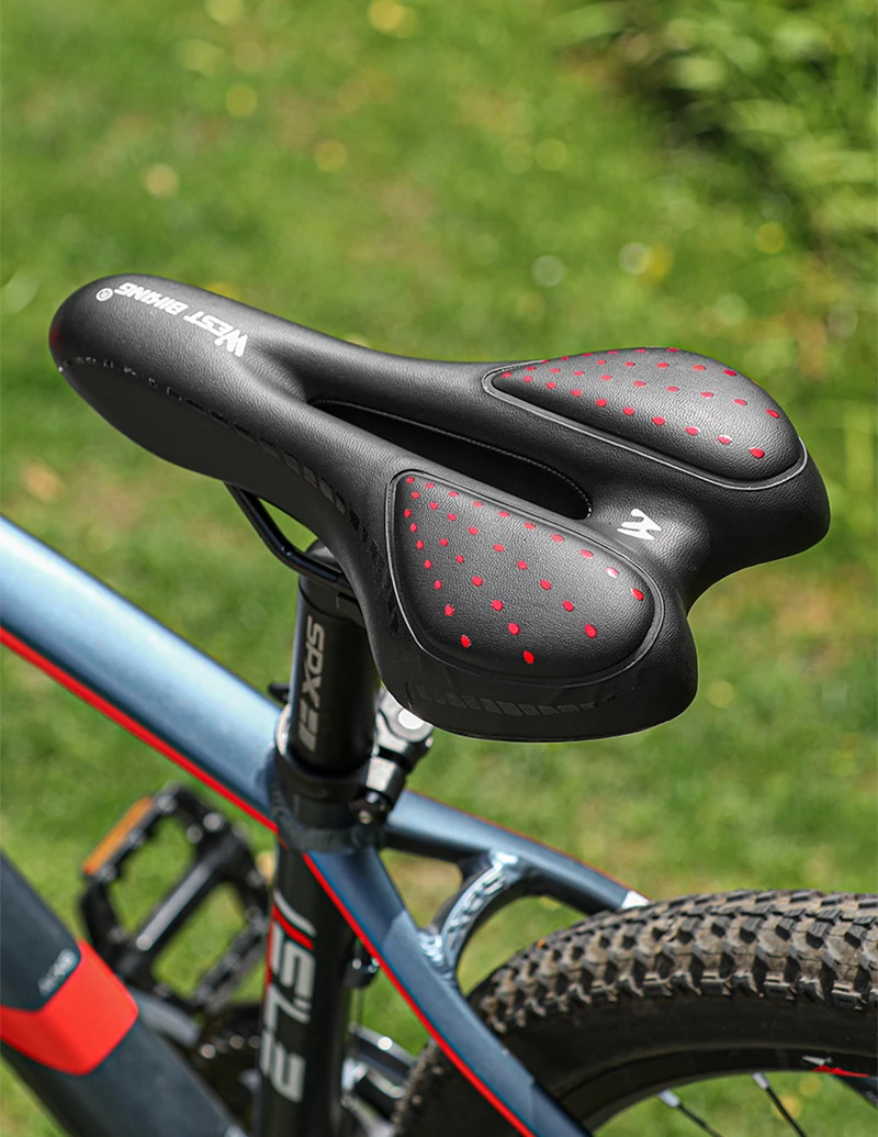 WEST BIKING Fahrradsattel MTB Mountain Road Fahrradsitz PU-Leder Gel Schmerzloses Fahrradkissen BMX Bequeme stoßfeste Teile – Detail 3