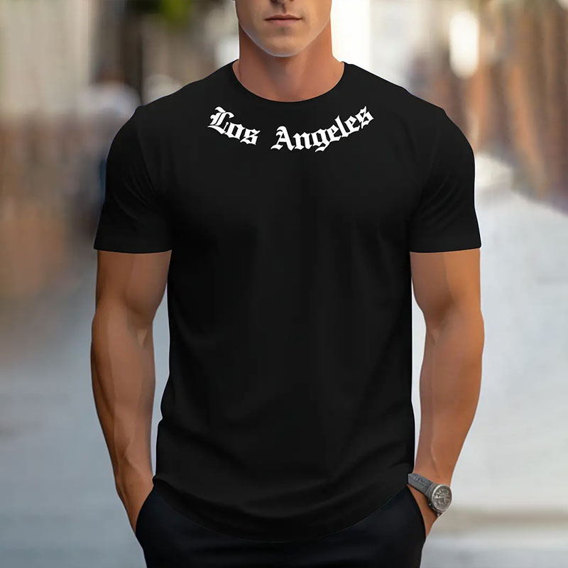 New Men's Solid Color Letter Print T-shirt Summer Fashion Crew Neck Simple Travel Top Gym Sports Breathable Short Sleeve Top