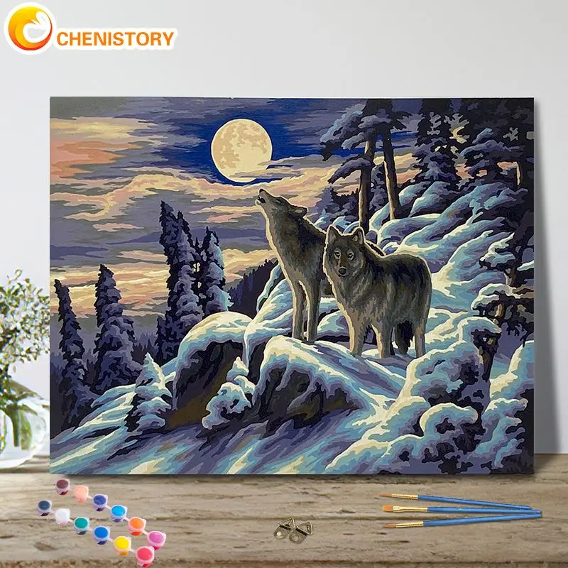 

CHENISTORY Paint By Numbers Wolf Animal Picture By Number Diy Moon Landscape Drawing On Canvas Wall Art Home Decoration