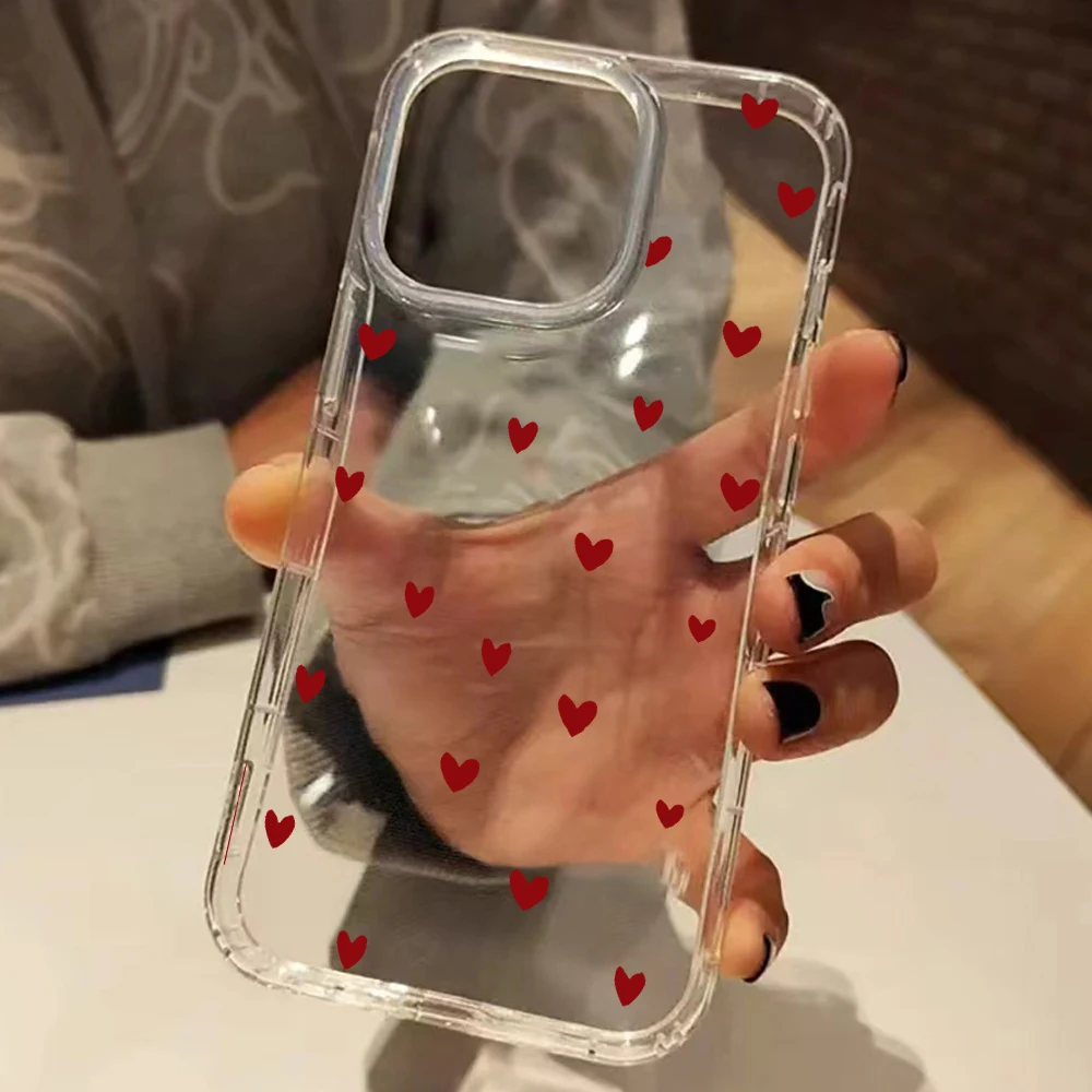 Clear Silicone Phone Case with Red Love Heart Design - Cute and Stylish Transparent Cover