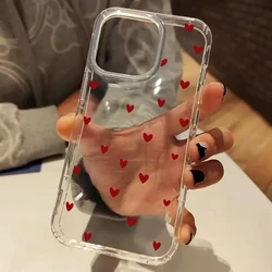 Clear Silicone Phone Case with Red Love Heart Design - Cute and Stylish Transparent Cover - iPhone 15 Plus (Transparent)