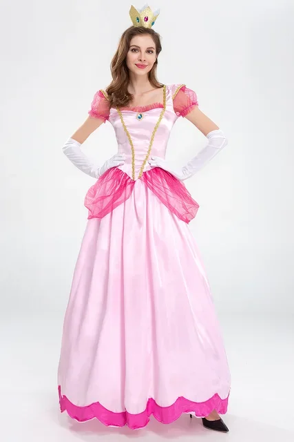 Adult Princess Peach Costume Women Cosplay Party Halloween Masquerade Dress Up Clothing for Women Pink Fancy Dress
