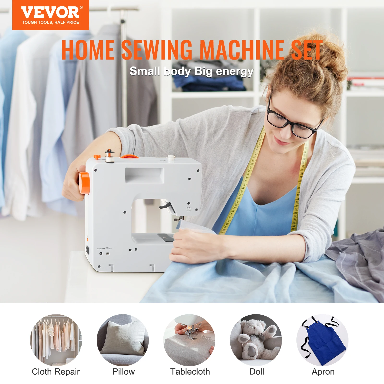 VEVOR Sewing Machine Portable Dual Speed Home DIY 38 Built-in Stitches & Reverse Sewing Pedal Extension Table 42pcs Accessories 2