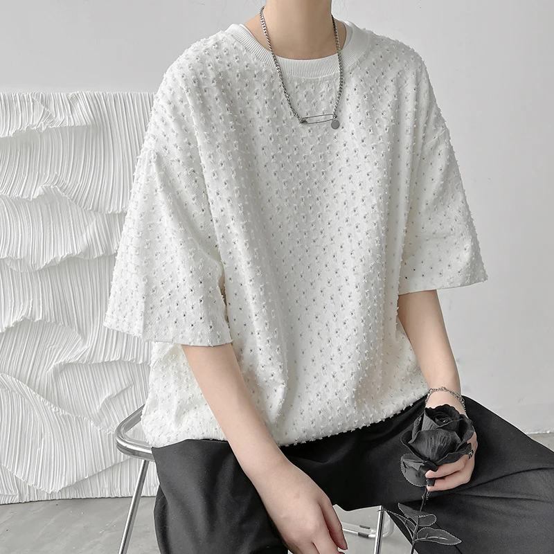 

Summer Short Sleeved T-shirt Men Oversized Black White Hollow Out T Shirt Men Streetwear Hip-hop Loose Casual T Shirt Mens Top