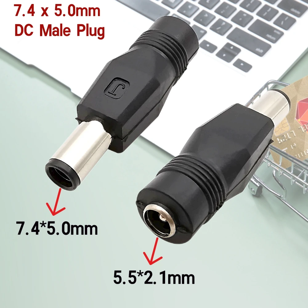 1/2/5Pcs DC Power HP Laptop Lade Stecker Konverter Adapter DC 7,4x5,0mm Stecker mit Pin auf 5,5x2,1mm Weibliche Jack Stecker