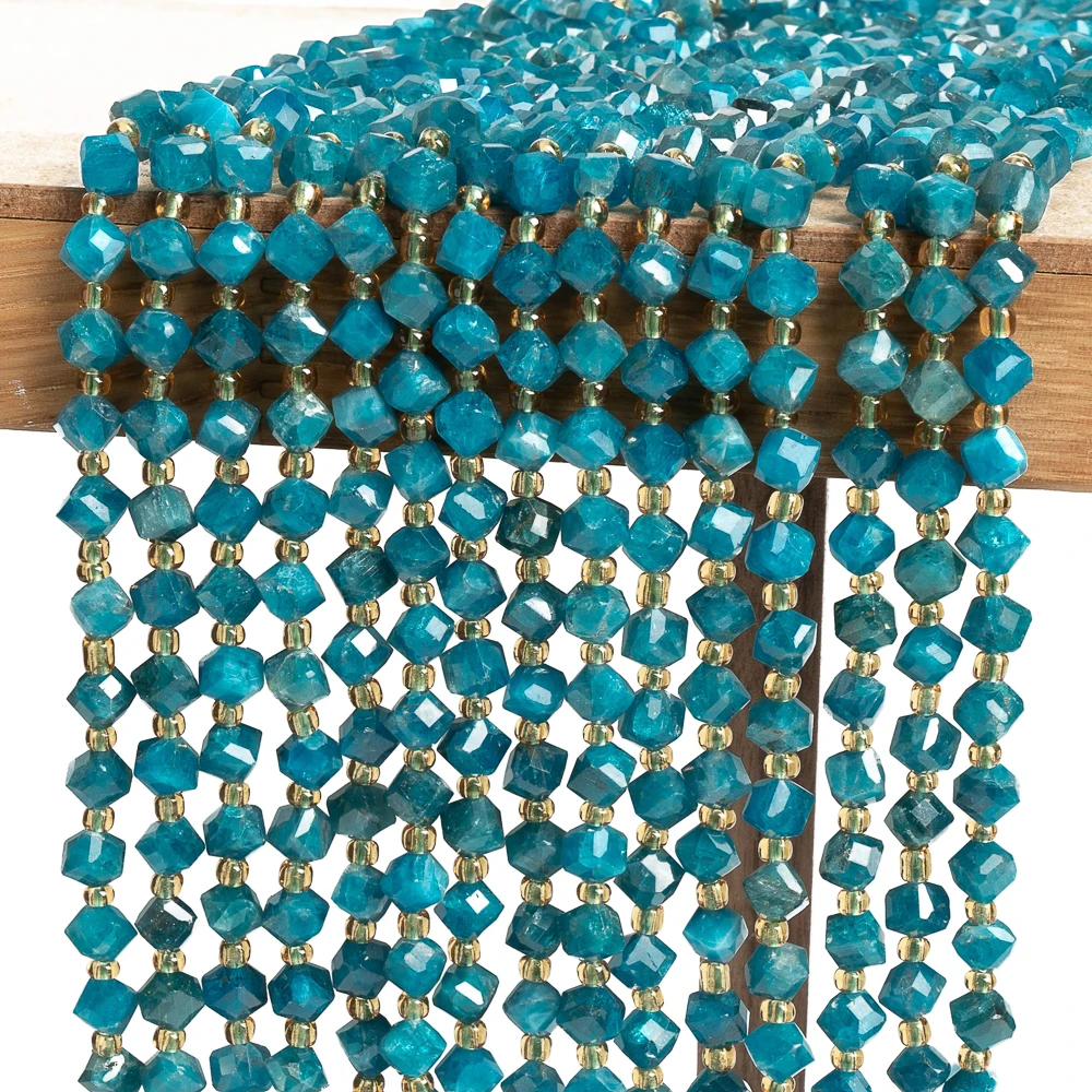 Natural Stones Beads Blue Apatite Beads Faceted Loose Semi Gemstone BeadsFor Jewelry Making DIY Necklace Bracelet 6/8MM