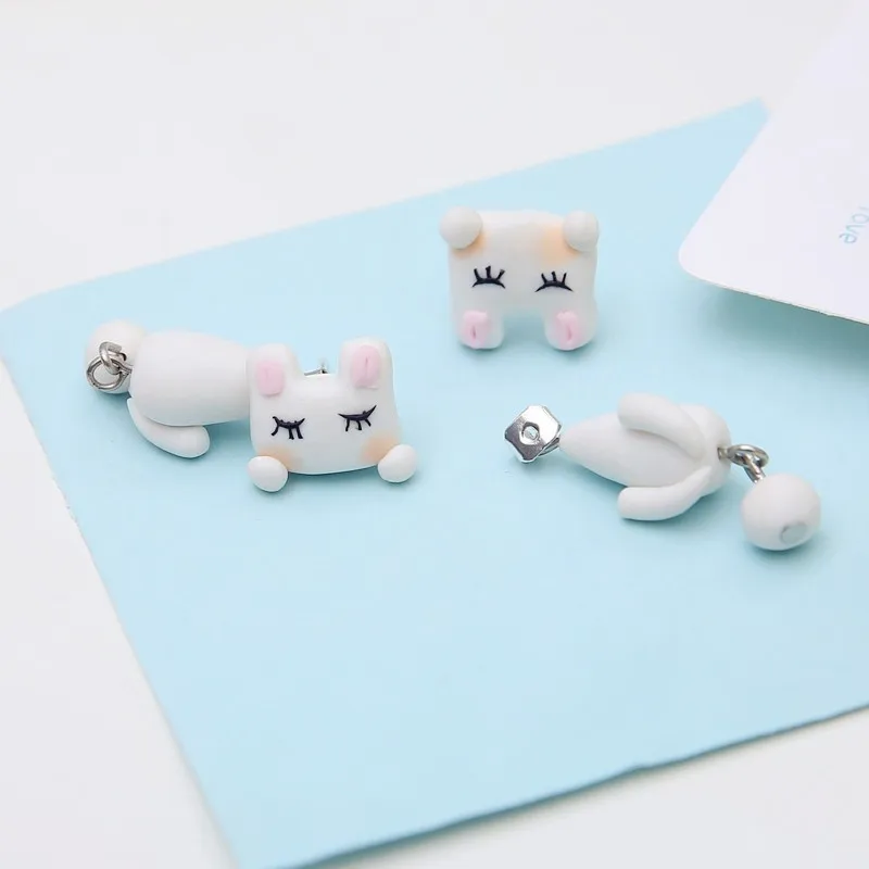 Handgefertigte graue Hasen-Ohrstecker aus Polymer Clay für Frauen, niedliche 3D-Tier-Ohrstecker, realistische Kaninchen-Ohrringe, Brincos. – Detail 5