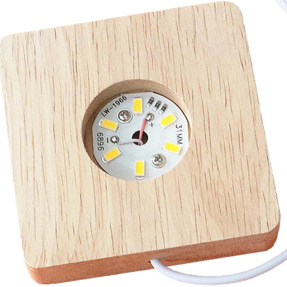 8cm LED Light Display Base Wooden LED Night Light Base with 6 LEDs Warm Light for Bedroom Office Desktop
