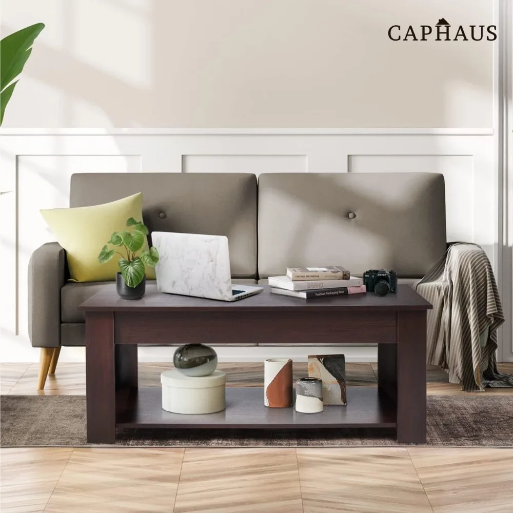 47'' Espresso Lift Top Coffee Table with Hidden Storage Compartment & Lower Shelf, Table Design for Living Room 2