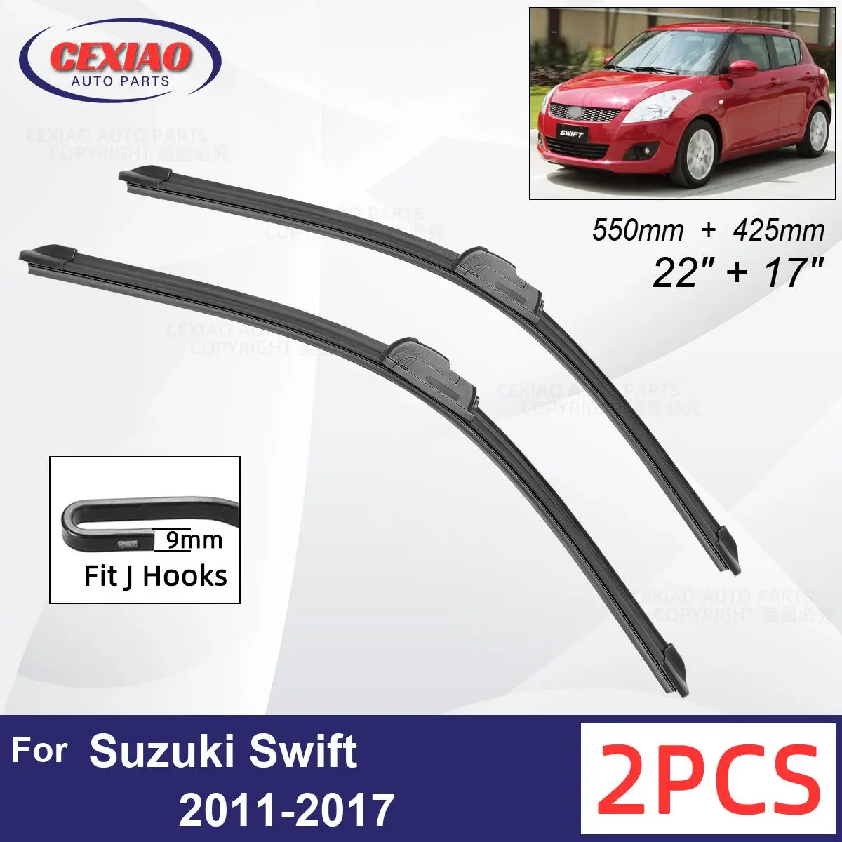 

Щетки стеклоочистителя передние мягкие резиновые для Suzuki Swift 2011-2017, 22 + 17 дюймов, 550 мм + 425 мм