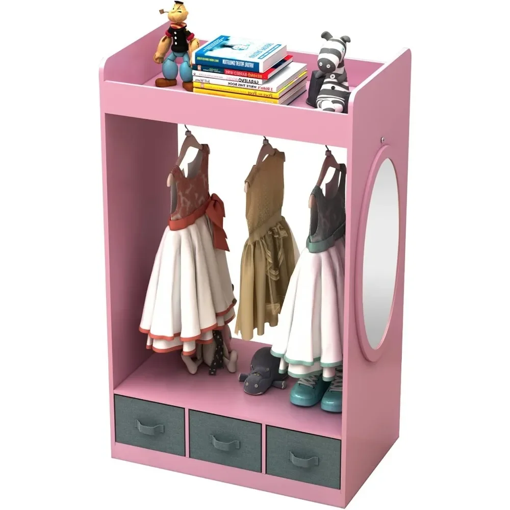 Children's Wardrobes , Dress up Storage with Mirror and Storage Bin,Kids Play Armoire Dresser with Mirror,Kids Costume Organizer 3