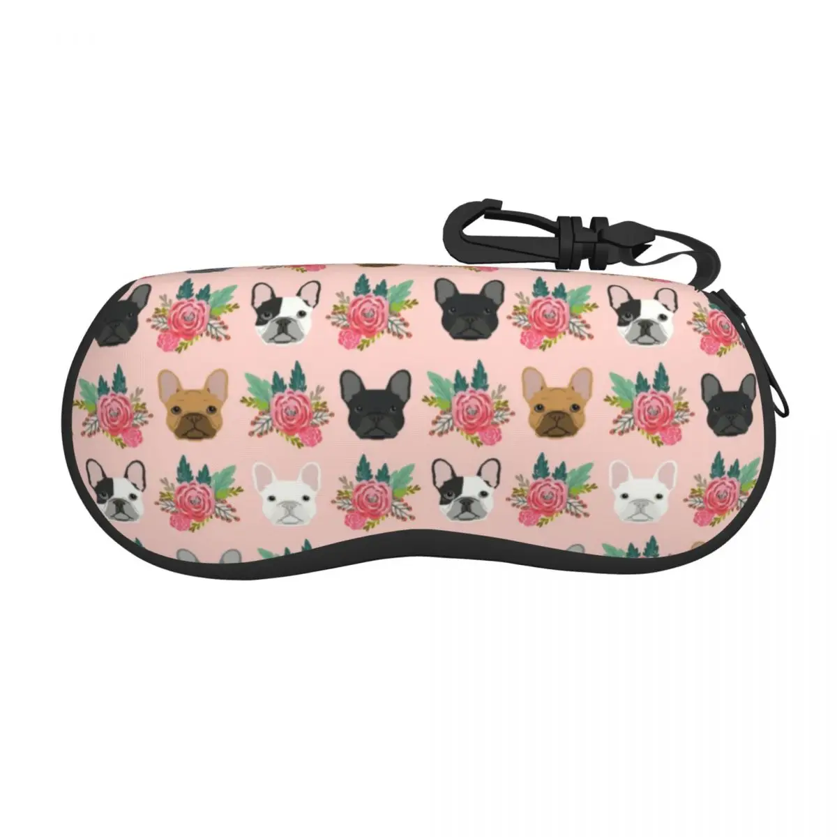 

French Bulldog Faces Pattern Pink Cute Dogs Sunglasses Soft Case Neoprene Zipper Shell Eyeglass Case Protective Box For Glasses