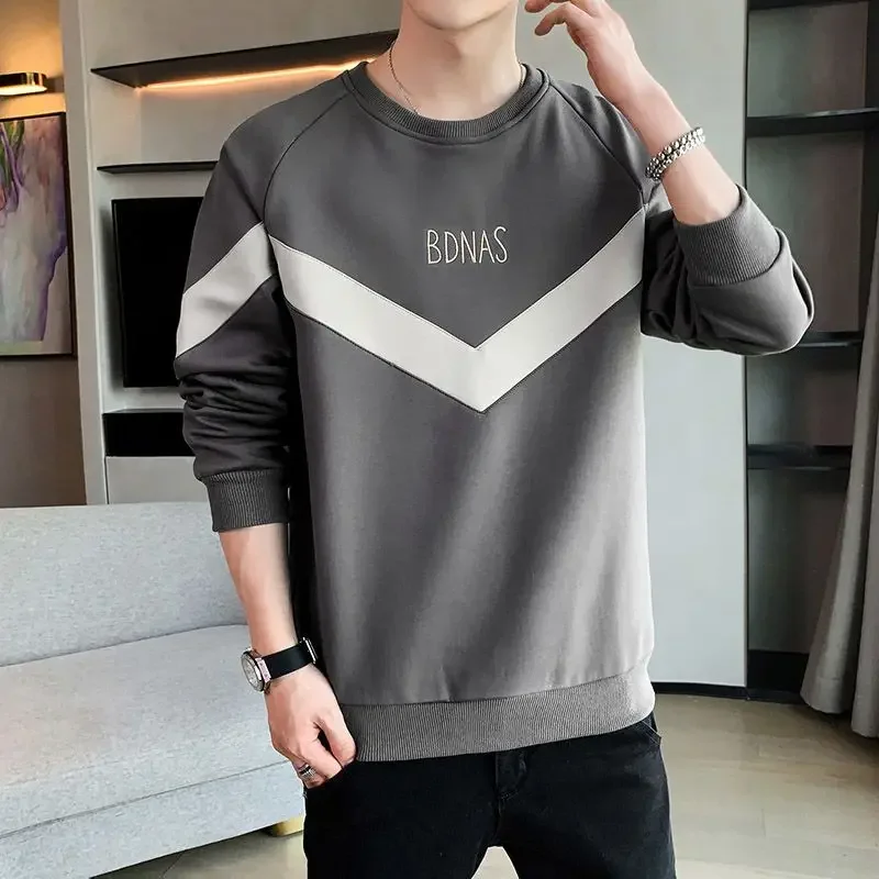 thumbnail image 1 of Sudadera con cuello redondo y parte superior azul para hombre, ropa para hombre, sin capucha, cuello redondo, estilo coreano, estética, oferta de bienvenida, 1 of 5
