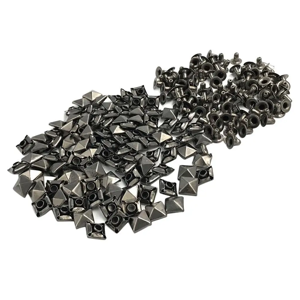 100 Sets Metal Pyramid Square Stud Spikes Rivets DIY Bag Shoes Leather Craft