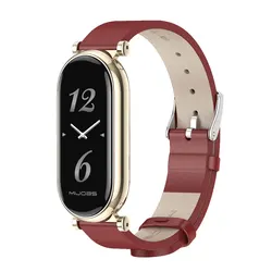 Premium Leather Wristband for Smart Fitness Trackers (Red LGold)
